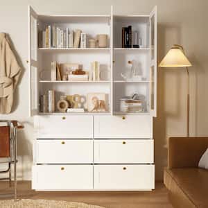 White Wood Storage Cabinet Hutch Food Pantry with 3-Door and 6-Drawers (47.2 in. W x 15.7 in. D x 70.9 in. H )
