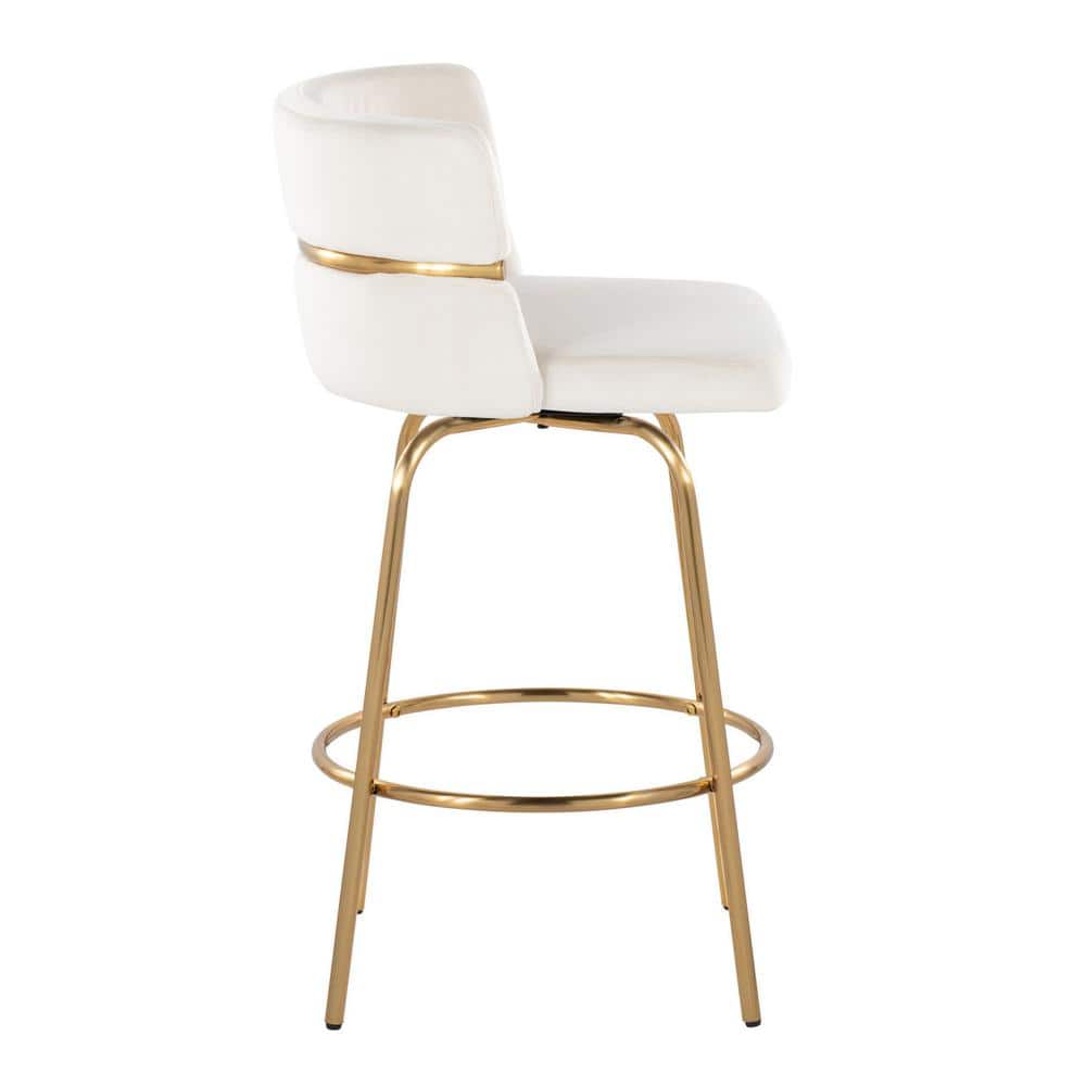 White Metal Swivel Counter Stool with Padded Seat, 36.5" Height