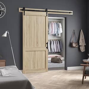 Dorian 36 in. x 84 in. Textured French Oak Sliding Barn Door with Solid Core and Victorian Soft Close Hadware Kit