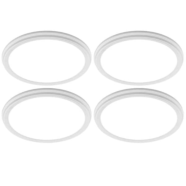 ETI LIGHTING 13 in. Low Profile White Decorative LED Flush Mount Ceiling Light with Night Light 1350LM 17W Adjustable CCT (4-Pack)