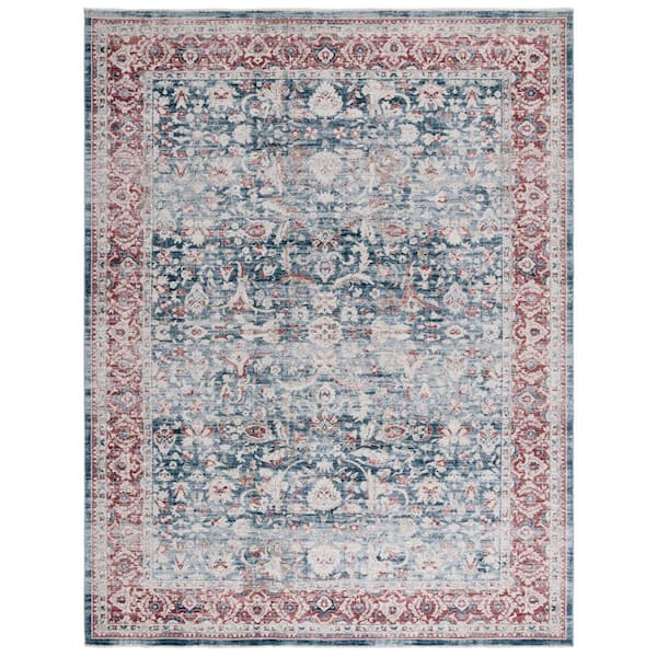 Antique Patina 10 ft. x 13 ft. Blue/Rust Distressed Border Ornate Area Rug