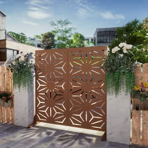 76 in. Galvanized Steel Garden Outdoor Fence Privacy Screen Garden Screen Panels Star Pattern in Brown