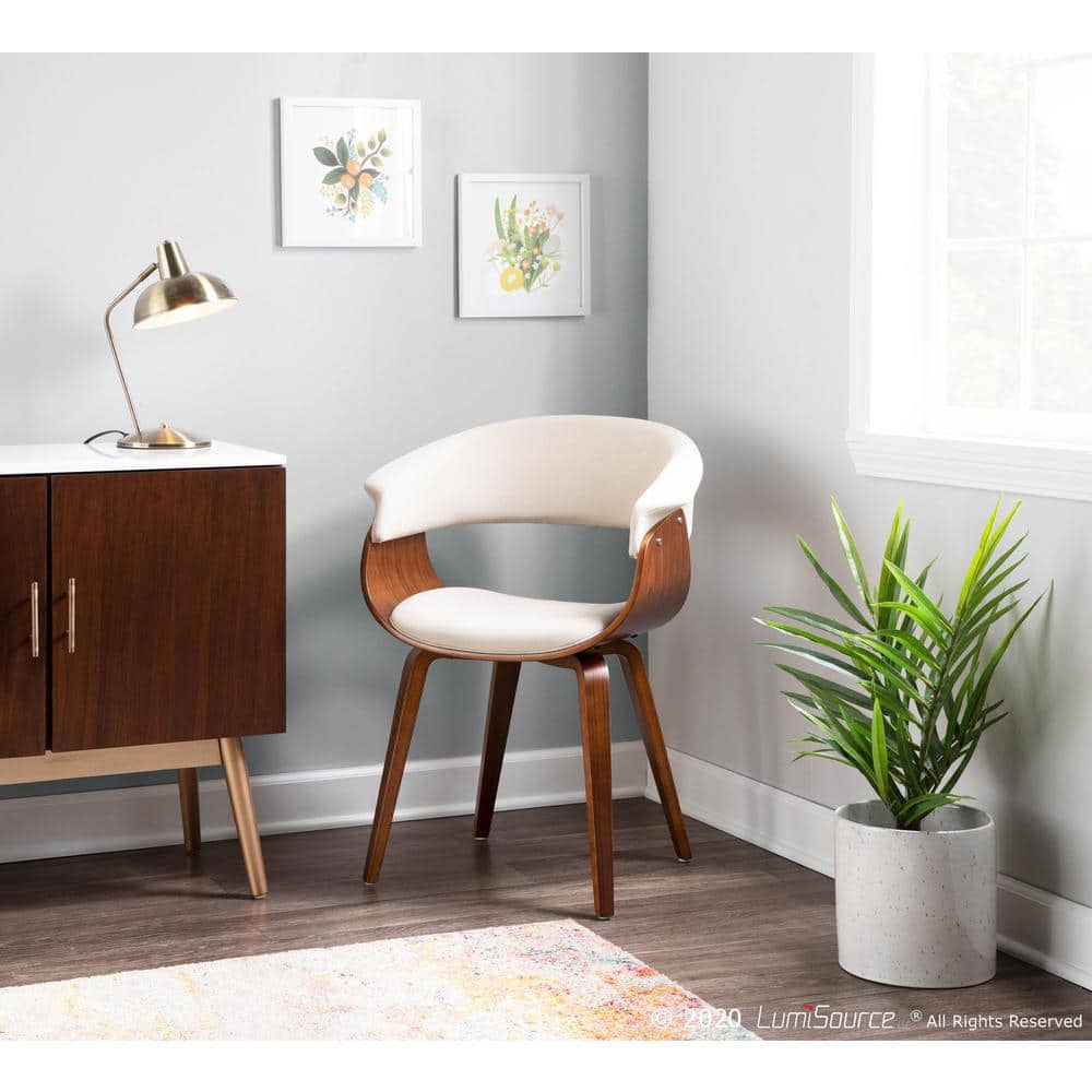 Walnut and Cream Upholstered Curved Arm Chair