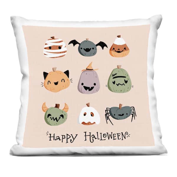 Stupell Industries Cute Halloween Costume Pumpkins Beige Abstract Polyester 18 in. X 18 in. Throw Pillow