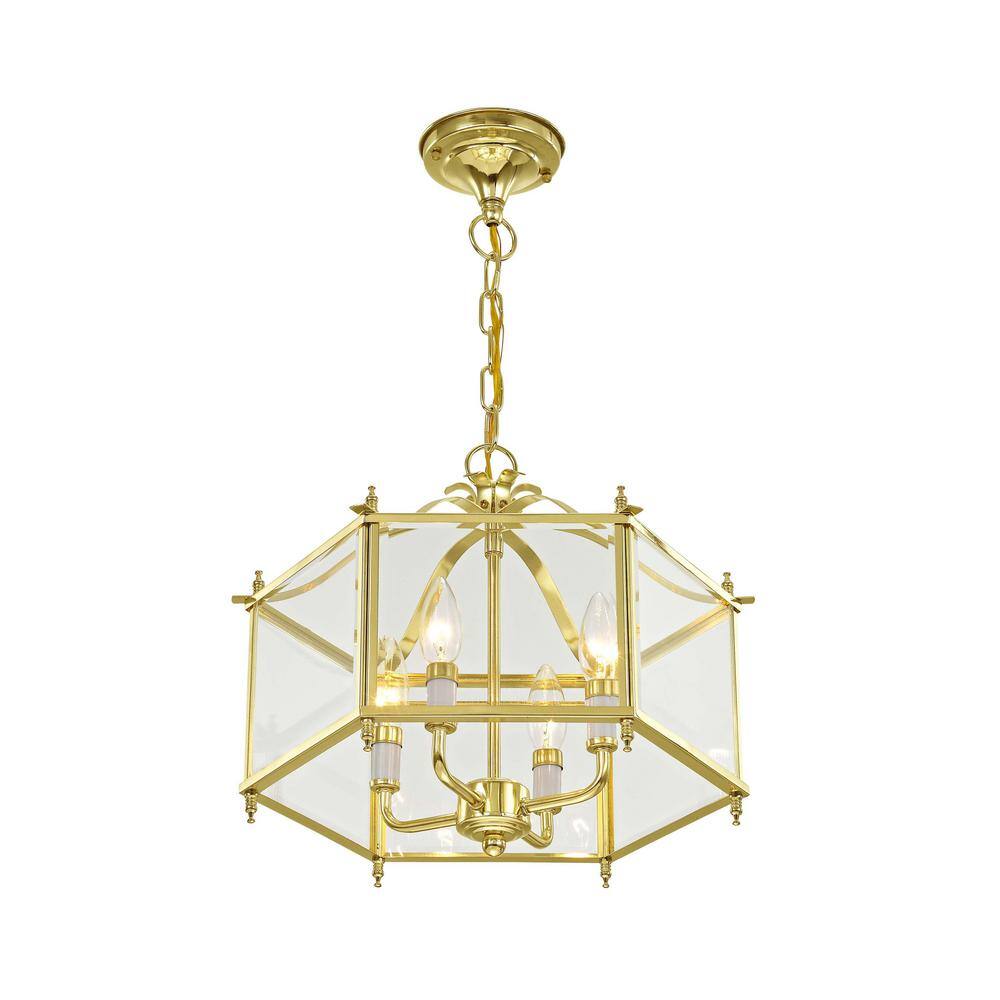 Livingston Polished Brass 4-Light Pendant with Clear Beveled Glass