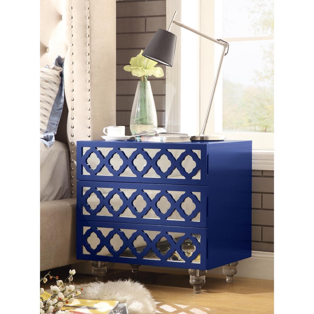 Inspired Home Francesca Navy Lacquered Mirrored End Table Lucite Leg ...