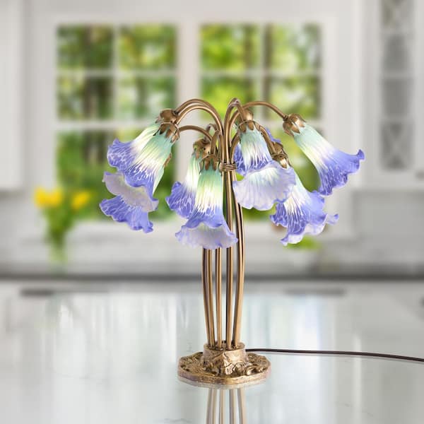 Lily 10-Light 21.5 in. Purple/Teal Hand Blown Glass Desk Lamp