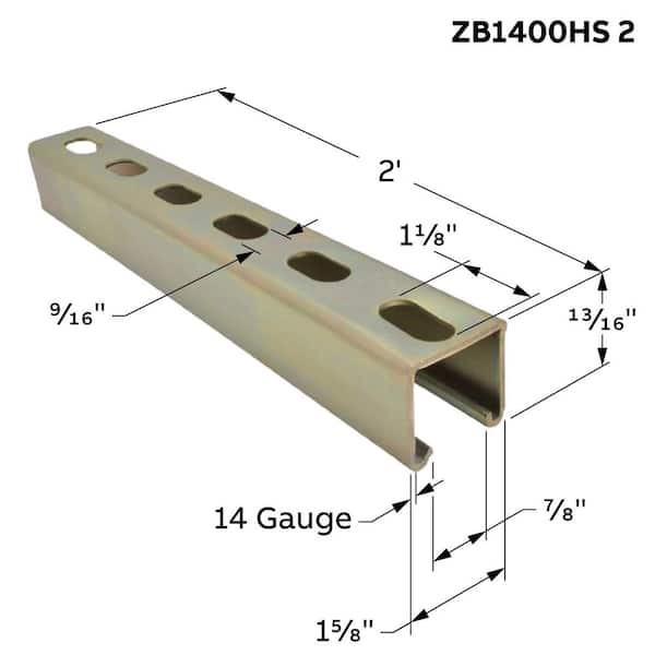 2 ft. 14-Gauge Half Slotted Metal Framing Strut Channel - Strut Fitting - Gold Galvanized (ZB1400HS 2)