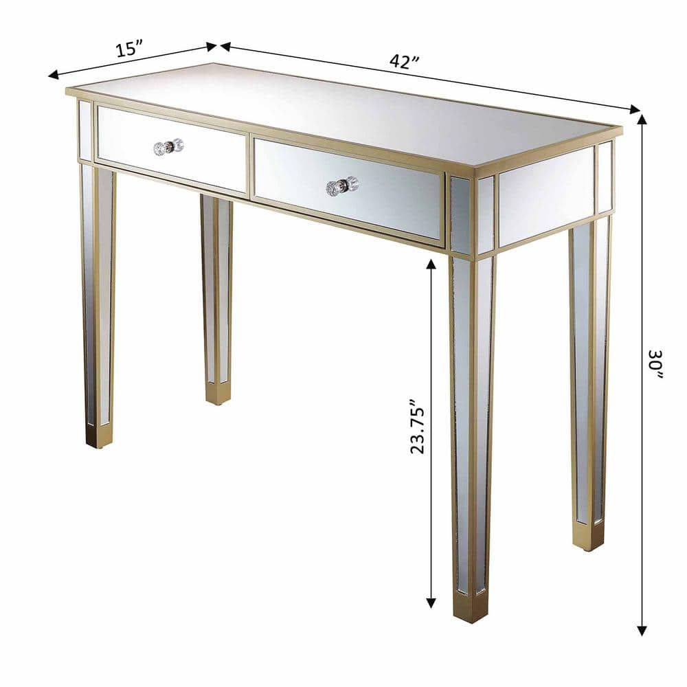 Chic Champagne Mirrored 2-Drawer Console Desk with Crystal Knobs