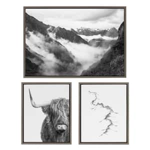 BW Highland Cow No.1, Mountains, and Inca Trail Framed Animal Canvas Wall Art Print 33 in. x 23 in. (Set of 2)