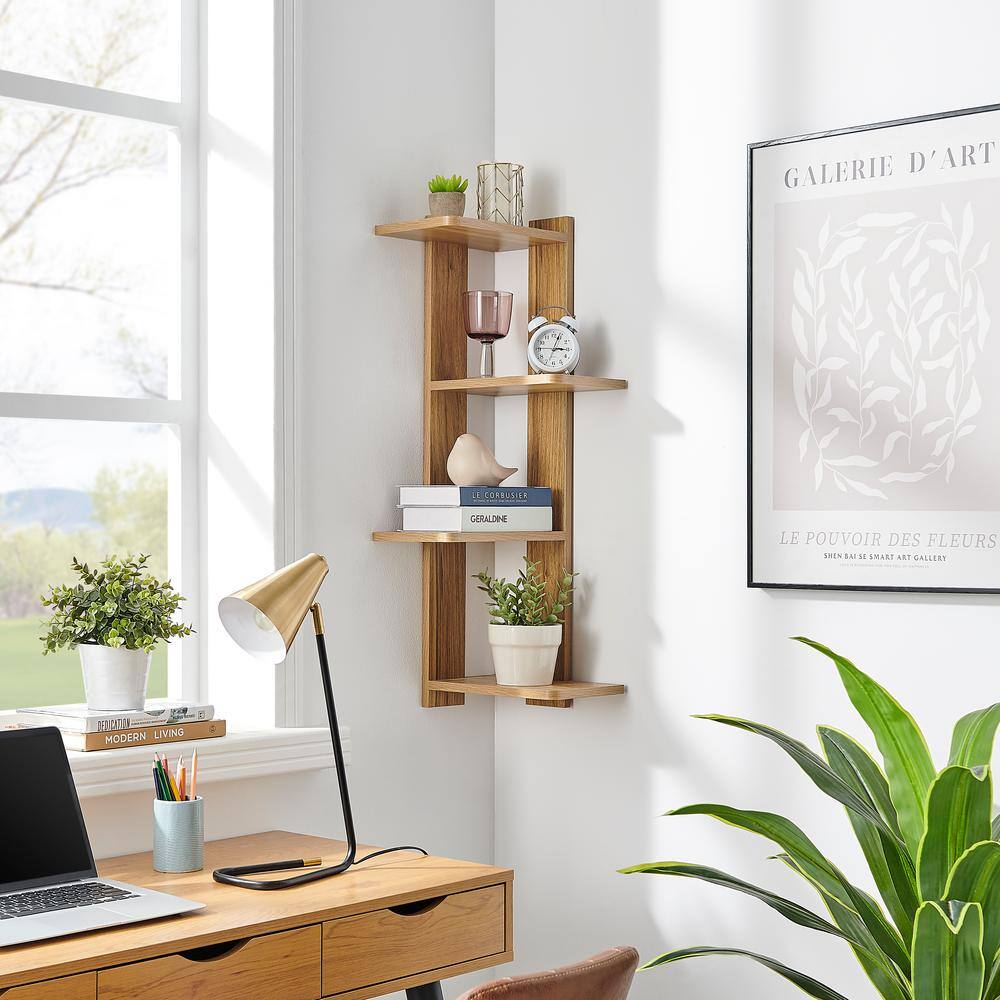 Chestnut 4-Tier Corner Floating Wood Wall Shelf