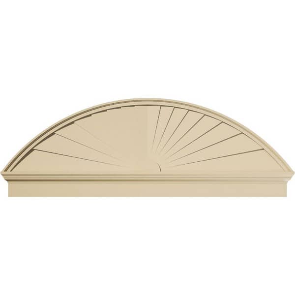 Ekena Millwork 66 in. W x 23-3/8 in. H x 2-3/4 in. P Segment Arch Sunburst Signature Urethane Combination Pediment, Primed Tan