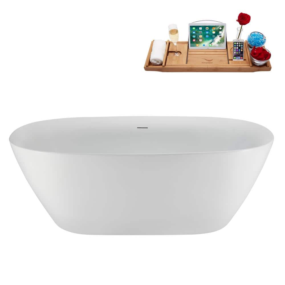 67" White Acrylic Freestanding Soaking Tub with Tray