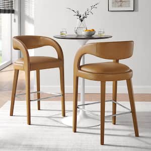 Pinnacle 30 in. in Tan Silver Rubber Wood Faux Leather Bar Stool Set of 2