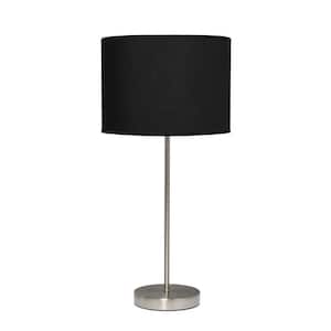 23 in. Sleek and Slender Table Lamp, for Nightstand, Office, Living Room, Brushed Nickel with Black Shade