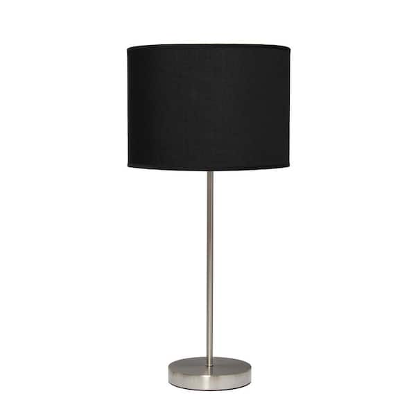 23 in. Sleek and Slender Table Lamp, for Nightstand, Office, Living Room, Brushed Nickel with Black Shade