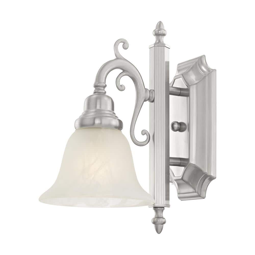 Brushed Nickel Traditional Bathroom Wall Sconce with Alabaster Glass