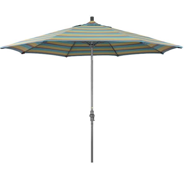 11 ft. Grey Aluminum Market Patio Umbrella Fiberglass Ribs Collar Tilt Crank Lift in Astoria Lagoon Sunbrella 11 ft. Grey Aluminum Market Patio Umbrella Fiberglass Ribs Collar Tilt Crank Lift in Astoria Lagoon Sunbrella