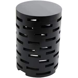 12 in. Black Brick Inspired Cutout Geometric Medium Round Wood End Table