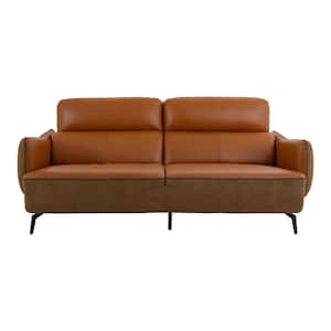 Duri 78 in. Flared Arm 3-Seater Genuine Leather Rectangle Sofa with 2-Point Adjustable Headrest in Brown