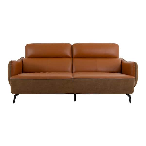 Yosemite Home Decor Duri 78 in. Flared Arm 3-Seater Genuine Leather Rectangle Sofa with 2-Point Adjustable Headrest in Brown