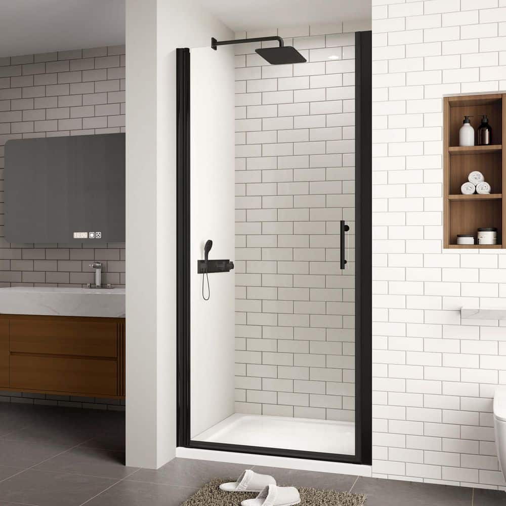 Matte Black Frameless Pivot Shower Door with Clear Glass, 32" x 72"