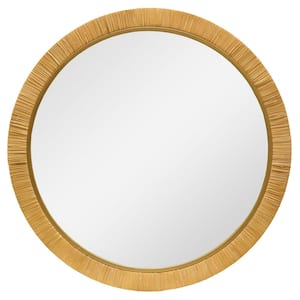 30 in. x 30 in. Modern Organic Rattan Round Mirror with Inner Metal Liner Frame
