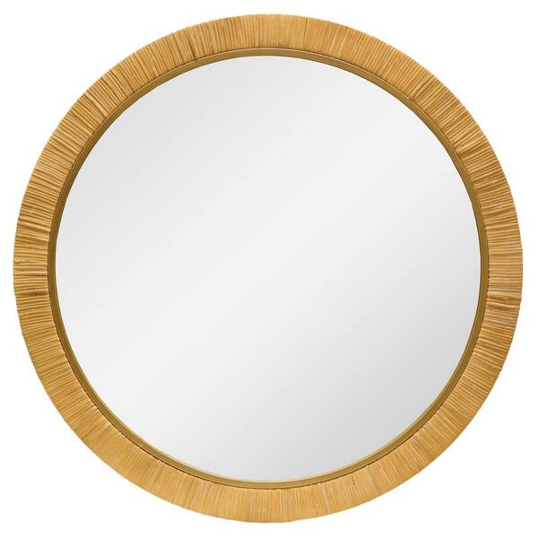 Mirrorize Canada 30 in. x 30 in. Modern Organic Rattan Round Mirror with Inner Metal Liner Frame