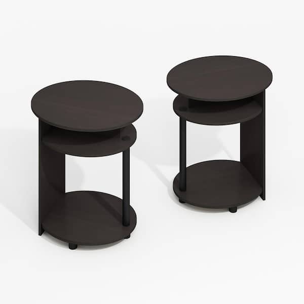 Furinno Modern 18.9 in. Black Walnut Oval Wood End Table (Set of 2)