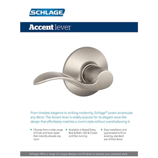 Schlage F40 ACC 608 Accent Door Lever, Bed & Bath Privacy Lock, Satin Brass