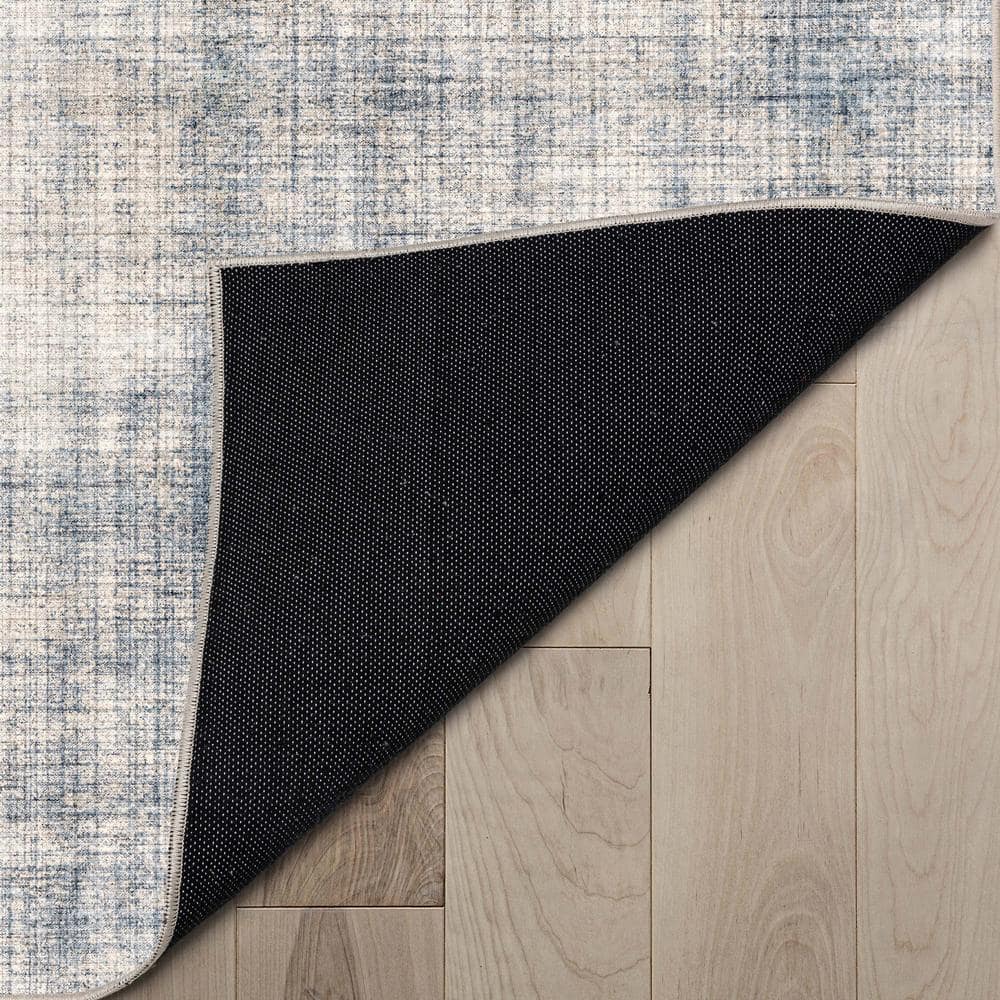 Blue Cream 5' x 7' Flat-Weave Synthetic Abstract Area Rug