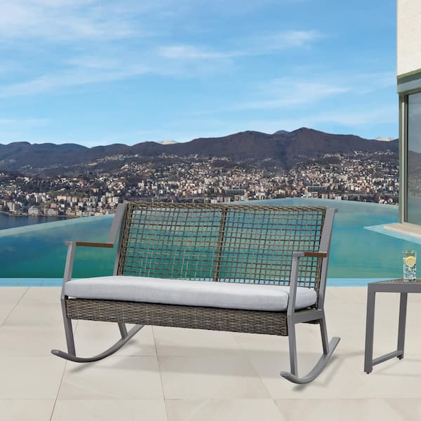 Calvin Gray Powder Coated Aluminum Outdoor 2-Seat Rocking Chair with Gray Cushions