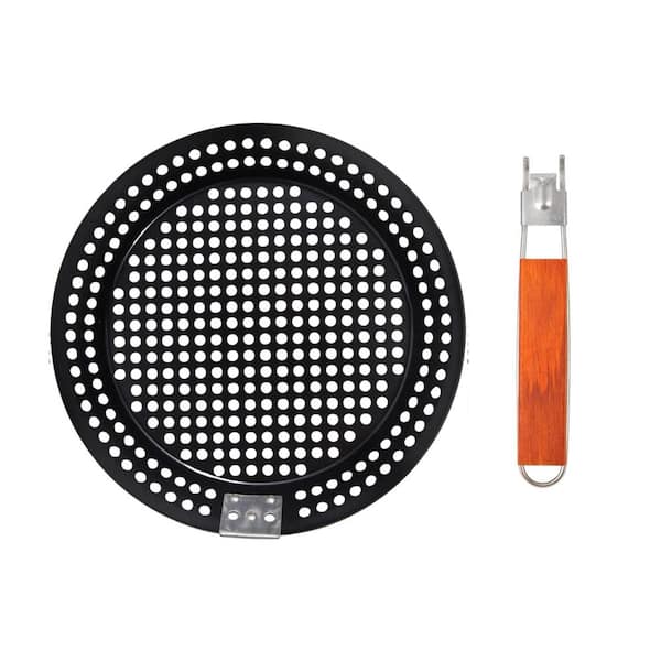 12 in. Nonstick Grill Pan with Removable Handle for Grilling Vegetables, Seafood, Pizza, and Chapati, Black