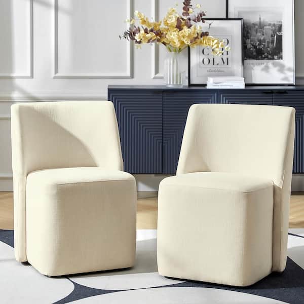 JAYDEN CREATION Warner LInen Modern Armless Dining Chair with Wheels Set of 2