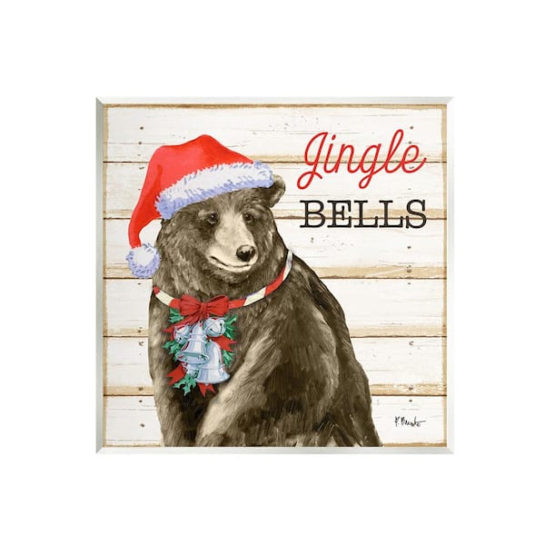 Stupell Industries Rustic Jingle Bells Bear by Paul Brent 1 Piece Unframed Graphic Print Animal Poster Art Print 12 in. x 12 in.