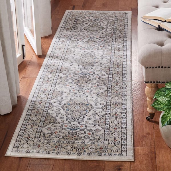 Oregon Gray/Ivory 2 ft. x 10 ft. Border Distressed Runner Rug