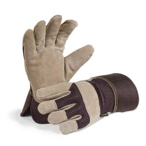 Men's Premium Leather Palm Work Gloves, Breathable Mesh Back, Safety Cuff
