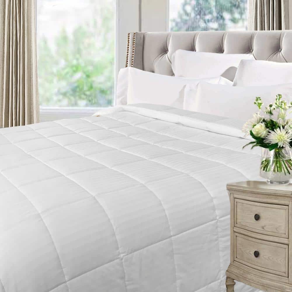 White Cotton Blend Queen Reversible Comforter