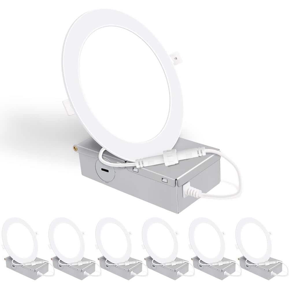 Ultra-Thin White Aluminum 6-Inch LED Recessed Ceiling Light, 6-Pack