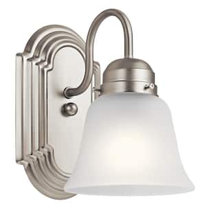 Independence 1-Light Brushed Nickel Bathroom Indoor Wall Sconce with Satin Etched Glass Shade