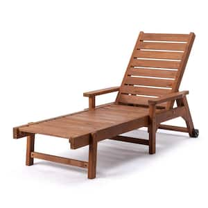 Brown Patio Outdoor Wood Lounge Chaise with Receptacle