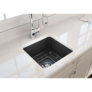 Sotto Undermount Fireclay 18 in. Single Bowl Kitchen Sink with Bottom Grid and Strainer in Matte Dark Gray