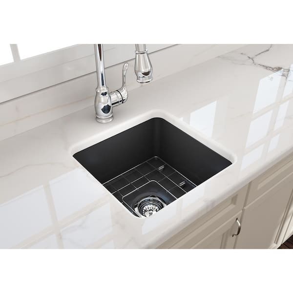Sotto Undermount Fireclay 18 in. Single Bowl Kitchen Sink with Bottom Grid and Strainer in Matte Dark Gray