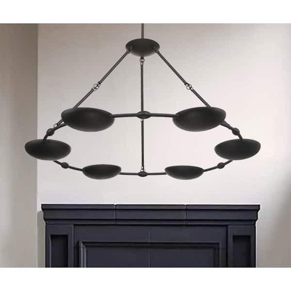 Undertas 6-Light Textured Black Statement Chandelier for Dining Room, Kitchen or Living Room with No Bulbs Included