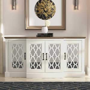 Heron Ivory Wood 59.1 in. 4 Door Breakfront Sideboard with Adjustable Shelves