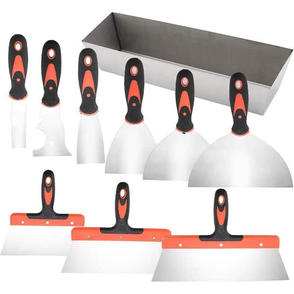 10-Piece Stainless Steel Drywall Knife Set with Putty Knife Taping Knife Painter Scraper Tool and Mud Pan
