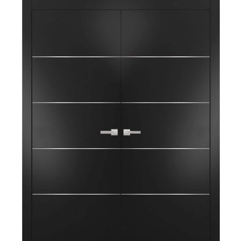 0020 60 in. x 84 in. Flush No Bore Black Finished Pine Wood Interior Door Slab with French Hardware Included price history on PriceWatchPro