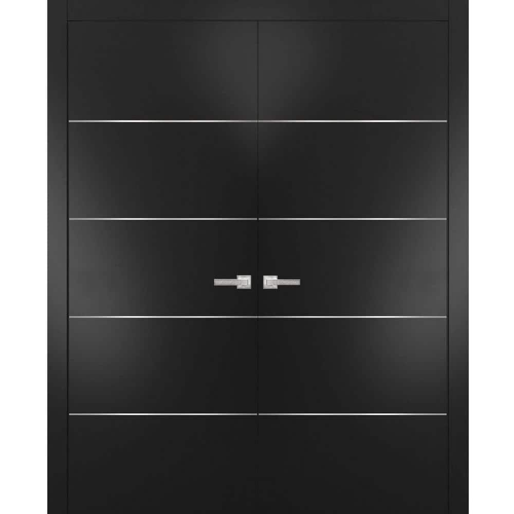 Sartodoors 0020 72 In. X 96 In. Flush No Bore Black Finished Pine Wood ...