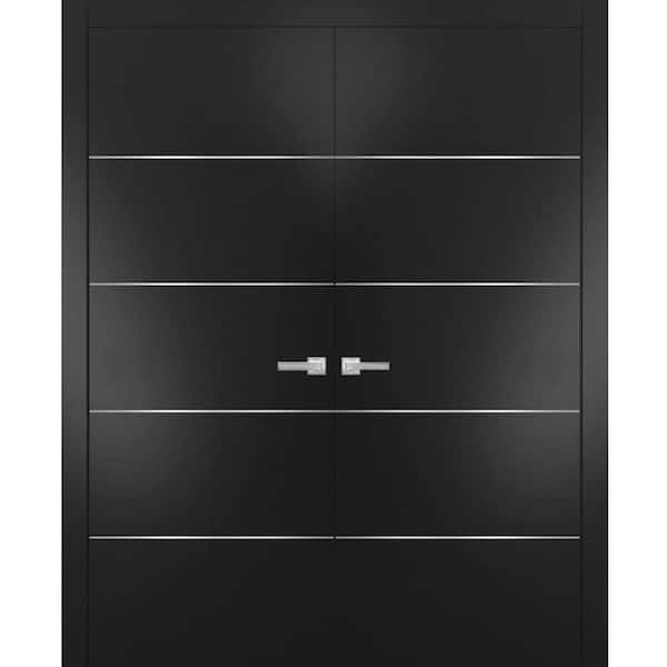 Sartodoors 0020 72 in. x 96 in. Flush No Bore Black Finished Pine Wood Interior Door Slab with French Hardware Included