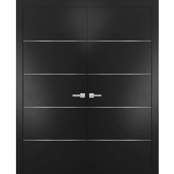 0020 48 in. x 80 in. Flush No Bore Black Finished Pine Wood Interior Door Slab with French Hardware Included